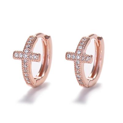 China Fashionable S925 Sterling Silver CZ Ear Bone Loop Studs 18K glod plated zircon cross earrings for sale