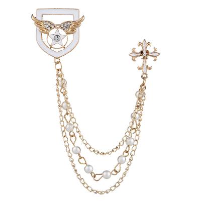 China ALLOY Version Korean Palace Collar Pin Angel Cross Wings Star Brooch Pearl Tassel Pin Badge For Female Costume for sale