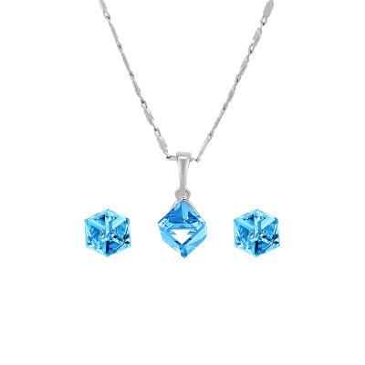 China TRENDY INS Sugar Cube Set Zircon Earrings Necklace Women Jewelry Set for sale