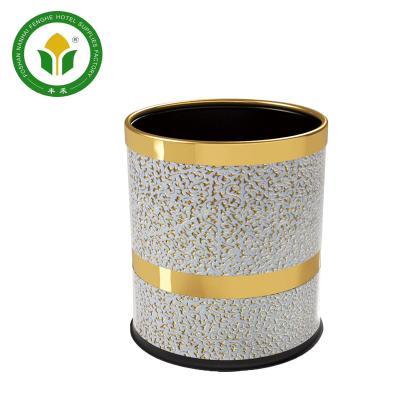 China Newest Sustainable Golden Double Layers Waste Bin Trash Can For Hotel Room for sale