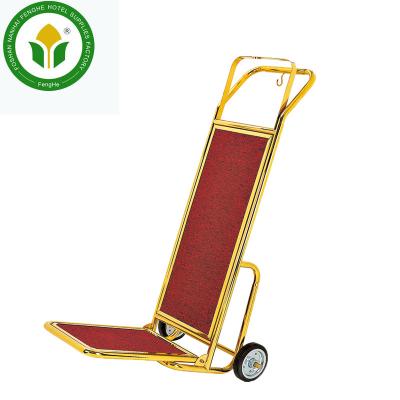 China Modern Gold Hotel Stainless Steel Lobby Hand Truck Luggage Trolley Trolley for sale