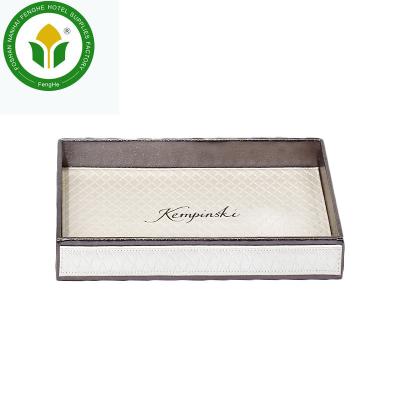 China Hotel Amenity Tray Serving Leather Hot Selling Wooden Box + White Leather Tray for sale