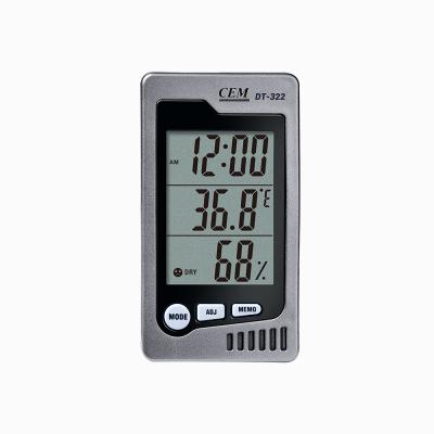 China CEM DT-322 Digital Temperature Hygrometer Gauge Indoor Environment Time/Temperature/Humidity Display DT-322 for sale