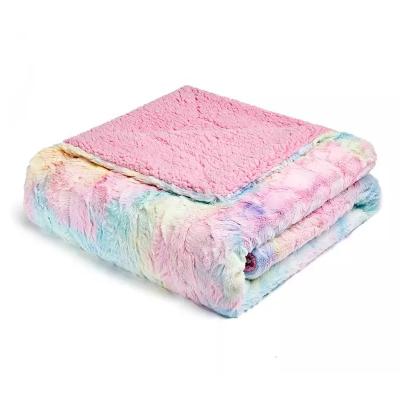 China Anti-Static Plush Tie Dye Rainbow Super Soft Colorful Sherpa Blanket Lovely Brushed PV Fleece Faux Fur Baby Blanket for sale