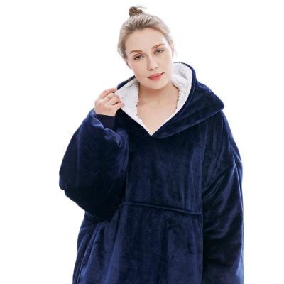 China Anti-Static Winter Warm Comfy Auldt Hooded Blanket Sweatshirt Oversized Wearable Sleeping Custom Navy Blanket Hoodie for sale