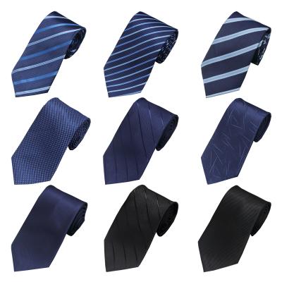 China Wholesale Handmade Professional Male Professional Male Jacquard Polyester Silk Striped Tie Stock 8cm Tie Business 100%Polyester Tie for sale