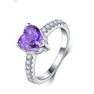 China CLASSIC Custom 925 Sterling Silver Ring Amethyst Gemstone /Zircon/Moissanite Fine Jewelry Wedding Rings For Women for sale