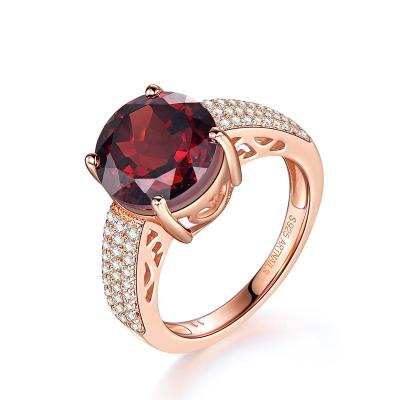 China Silver Finger Ring Rose Gold Plating Rings Round 10mm Garnet Crystal Zircon Moissanite Women Wedding Fine 925 Jewelry CLASSIC for sale