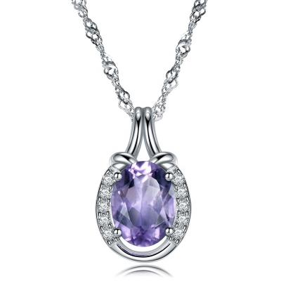 China Custom Sterling Silver Gemstone Jewelry CLASSIC New Arrival Birthstone Pendant 925 Pendant Necklace For Women for sale