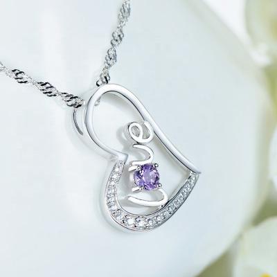 China CLASSIC Custom Birthstone Charm 925 Sterling Silver Gemstone Moissanitejewelry Heart Shape Promise Pendant Necklace For Women for sale