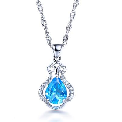 China CLASSIC Custom Birthstone Charms 925 Sterling Silver Topaz Moissanite Jewelry Drop Shape Pendant Necklace For Women for sale