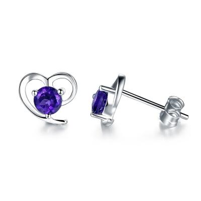 China LUYA CLASSIC Fashion Earrings S925 Luxury Silver Heart Shape Studs Simple Earring Women Gemstone Amethyst Jewelry for sale