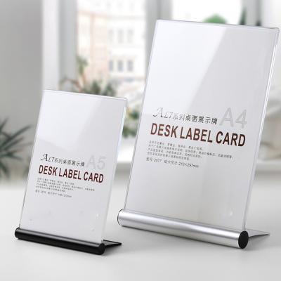 China Aluminum Base Acrylic Mall Table Rack Sign Frame Display Stand Card Menu Holder for sale