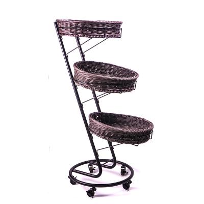 China Demountable 3 Tiers Multifunctional Supermarket Product Display Display Rack Rattan Basket Racks for sale