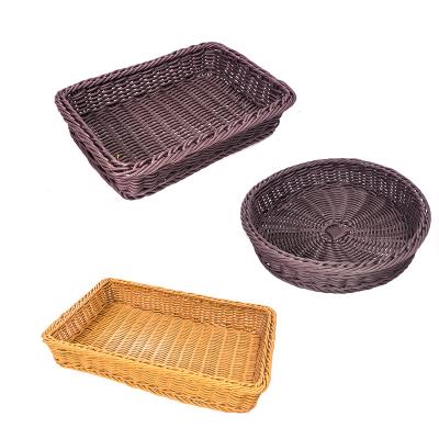 China Supermarket Storage Display Tray Small Vegetable Rattan Wicker Durable Stocked Basket for sale