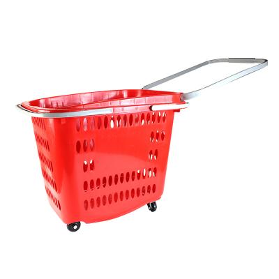 China Colorful Plastic Rolling 4 Wheels Foldable Shopping Cart For Supermarket Or Store Wholesale Supermarket for sale