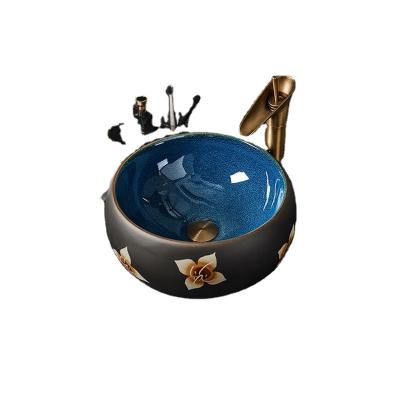 China China Contemporary Color Glazed And Hand Painted Ceramic Round Bathroom Sink Kitchen Basin Bathroom Countertops Stone Sink for sale