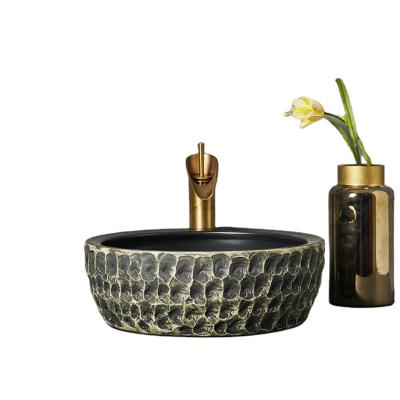 China China Contemporary Color Glazed Hand Curved Round Ceramic Countertop Bathroom Basin Like Marble Bowl for sale