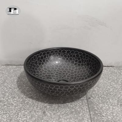 China Contemporary Jingdezhen Black Engraving Ceramic Wash Basin Bowl Basin For Bathroom for sale