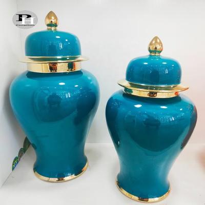 China Gold color custom ceramic blue gola and orange porcelain wholesales storage jars for home decor for sale