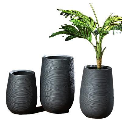 China Minimalist Black Color Indoor Decorative Ceramic Pottery Large High Temperature And Outdoor Flower Pots for sale