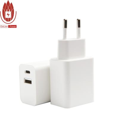 China Household Electrical Appliances GolionPower wall charger 20W PD charger US EU UK AU plug fast charger type C + USB port CE FCC certified for sale