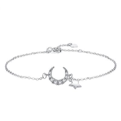 China Korea Style S925 Sterling Silver Micro Inlay Cubic Simple Environmental Friendly Zirconia Stars Moon Charms Bracelet For Female for sale