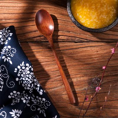 China Nanmu Long Viable Custom Delicate Single Handle Style Texture Wooden Spoon for sale