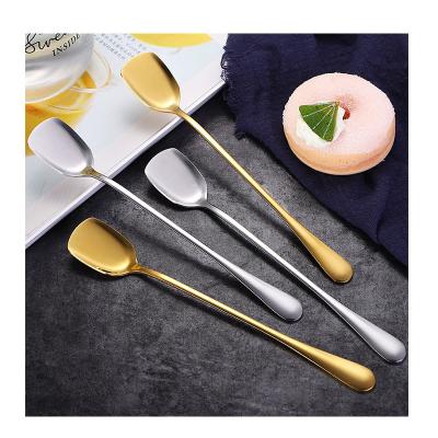 China 2022 New Sustainable 7.5 Inch Shovel Silver / Gold Long Handle Spoons For Ice Cream Coffee Cakes for sale