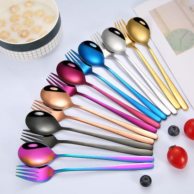 China Dishes410 Stainless Steel Salad Fruit Cake Viable Luxury Colorful Dessert Spoon And Fork for sale