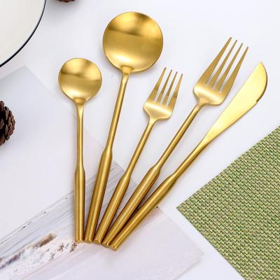 China Hotel Restaurant Steak Knife Fork Spoon Cake Dessert Teaspoon Viable Gold Plated Dinnerware Set for sale