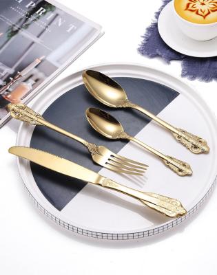 China Viable European Stainless Steel Knife Fork Spoon Flat Tableware With Luxury Handle Royal Dinnerware For Wedding Banquet for sale