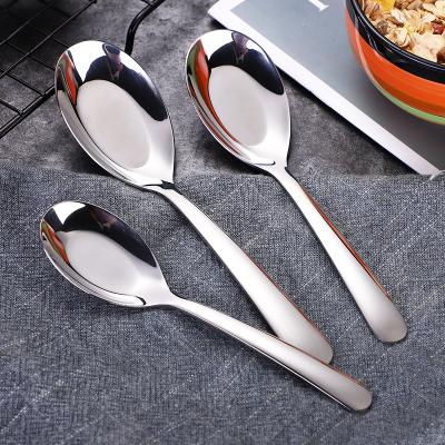 China Workable 3 Size Stainless Steel Mirror Polished Flat Bottom Soup Spoon Ice Cream One Piece Silver Scoop Sugar Scoop for sale