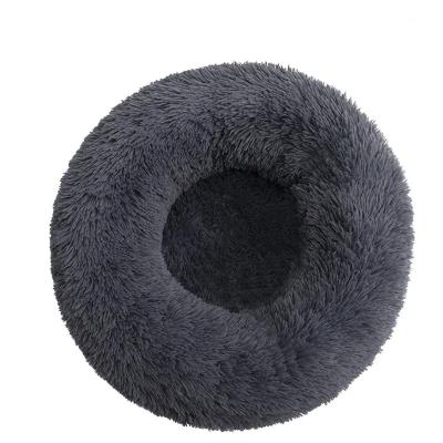 China Comfortable Washable Soft Dog Cat Bed Warm Round Customized Breathable Faux Fur Donut Calming Plush Christmas Fluffy Meow for sale