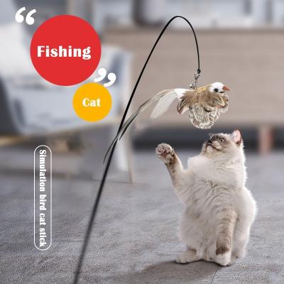 China Viable Simulation Cat Toy Funny Feather Bird Interactive with Bell Cat Stick Toy for Kitten Playing Teaser Wand Toy Cat Supplies for sale