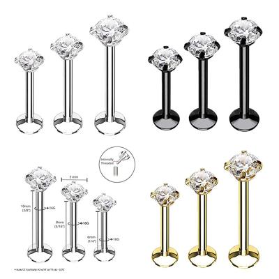 China FASHIONABLE Body Jewelry Piercing - Round Glossy CZ Labret Ring Ear Helix Bar Lip Piercing for sale