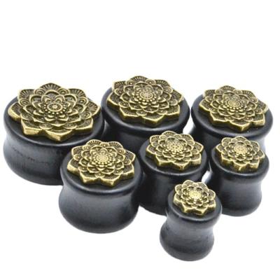 China FASHIONABLE AMIGATINA Wooden Ear Plugs Tunnels Expanders Earlets Flower Ear Gauges Body Jewelry for sale