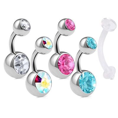 China AMIGATINA FASHIONABLE Crystal Navel Belly Button Navel Double Surgical Steel Rings Piercing Jewelry Short Bar for sale