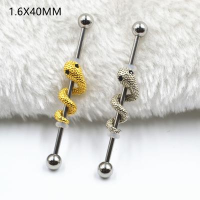 China 14g~1.6mmx40mm Bar Body Jewelry Snake Long Ear Helix Fashionable Scaffold Barbells Industrial Ear Piercing Jewelry for sale