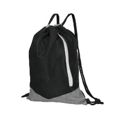 China Lightweight Black Custom Drawstring Logo Sport Drawstring Backpack Bag With Reflective Tape for sale