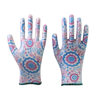 China General Purposes Polyester Shell Nitrile Coated Garden Gloves for sale