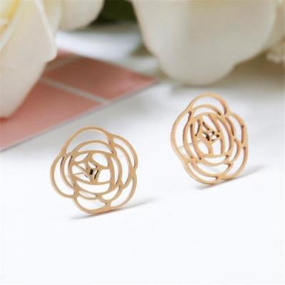 China For Woman Fashion Rose Flower Stainless Steel Stud Earring For Women 611475 for sale