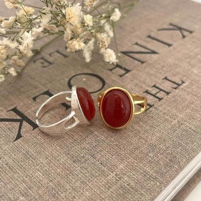 China Hollow Red Agate Ring 925 Sterling Silver Ring Cuff Oval Adjustable For Woman And Hollow 906378 for sale