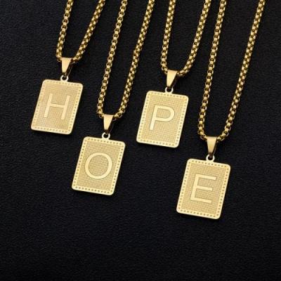 China With Letter Pattern Gold Plated Stainless Steel Jewelry Square Letter Pendant Necklace Gold Color for sale