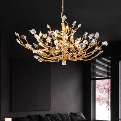 China Modern creative high quality hotel living room lamp traditional copper art led large k9 crystal chandeliers and pendant lights for sale