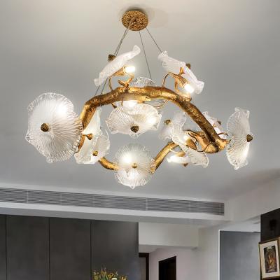 China Modern High Quality Creative Branches Hotel Living Room Lamp Copper Art Led Luxury Grand Staircase Chandeliers Glass Ceiling for sale