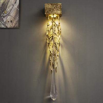 China Modern vintage high quality creative gold sconce wall light living room copper branches indoor led wall lamps modern bedroom for sale