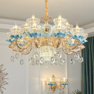 China Vintage Modern European Hotel Pendant Lighting Led Art Modern Flower Classic Dining Chandelier Crystal Parts for sale