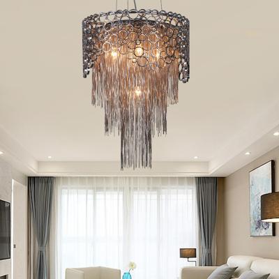 China Modern American Modern Aluminum Chain Circular Personality Originality Tassel Artistic Fringed Chandelier Customization for sale