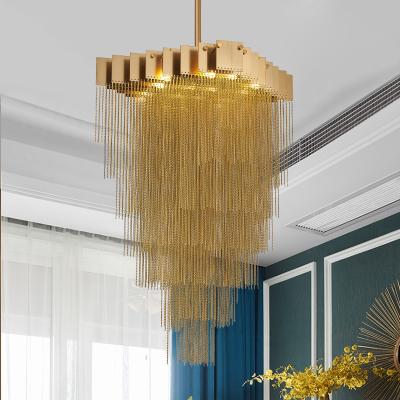 China Modern Luxury Gold Aluminum Chain Personality Customization Originality Artistic Fringed Modern Tassel Chandelier for sale